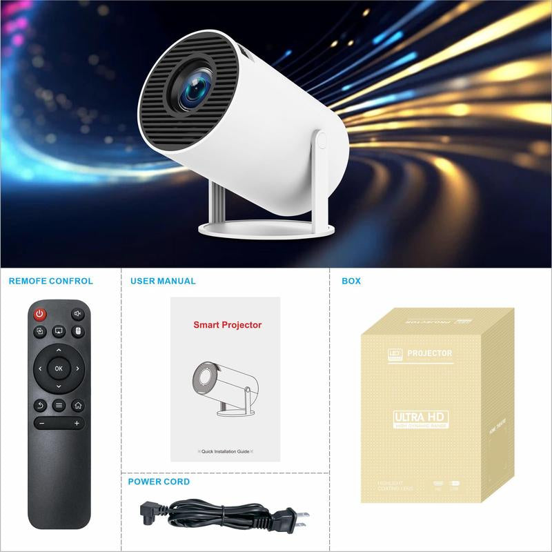 Portable 4K 360° HD LED Smart Projector with Wi-Fi 2.4/5G, Bluetooth 5.2, Built-In Speaker, and 200-Inch Display for Home Theater and Outdoor Use