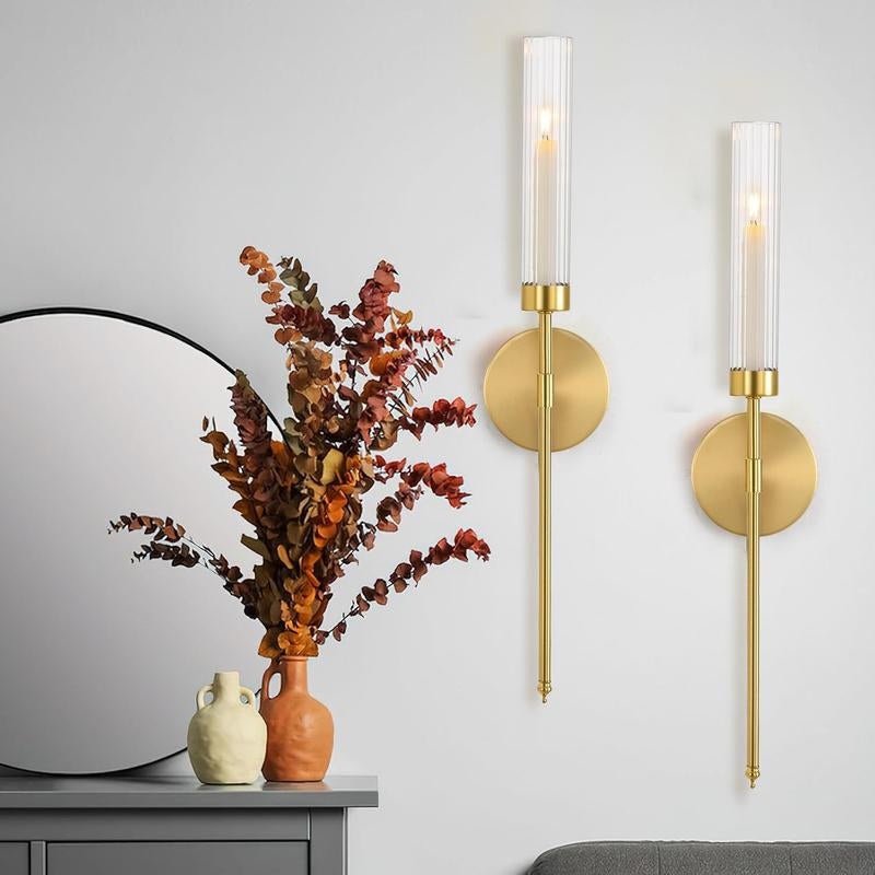 Gold Wall Candle Holder Long Wall Candle Sconces Set of 2 Large Wall Candle Sconce Rustic Home Wall Decoration for Living Room,Dining Room,Bedroom,Fireplace