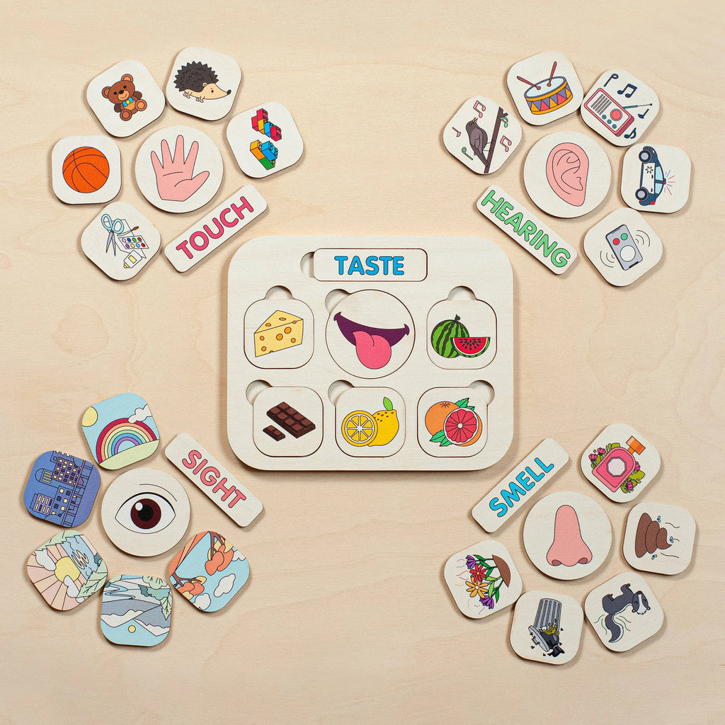 Educational Wood Toys, Five Senses Matching Cards, Educational Toys, Montessori Toys Toddler Toys Gifts for Kids Toys and Games Waldorf Toys