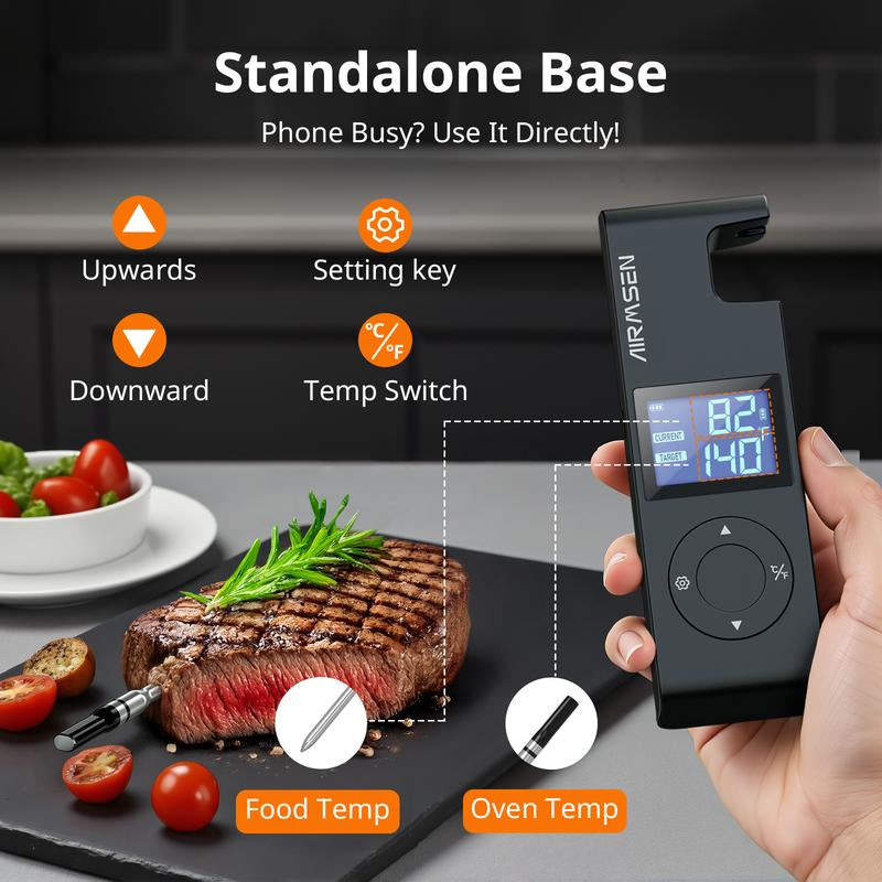 Wireless Meat Thermometer with Smart LCD Display Standalone Base, High Precision 5.4 Bluetooth Meat Thermometer with APP & Zirconia Ceramic Handle for BBQ Grill Oven Smoker Kitchen Utensils