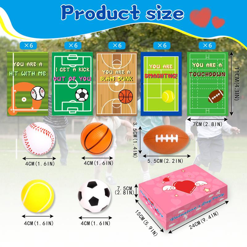 30Pcs Mini Sports Balls Set for Kids with Bag,Kids Valentines Cards for Classroom Exchange,Fun Indoor/Outdoor Toys Gift,Valentine Party Favor Toys 2025 Valentine Exchange Cards