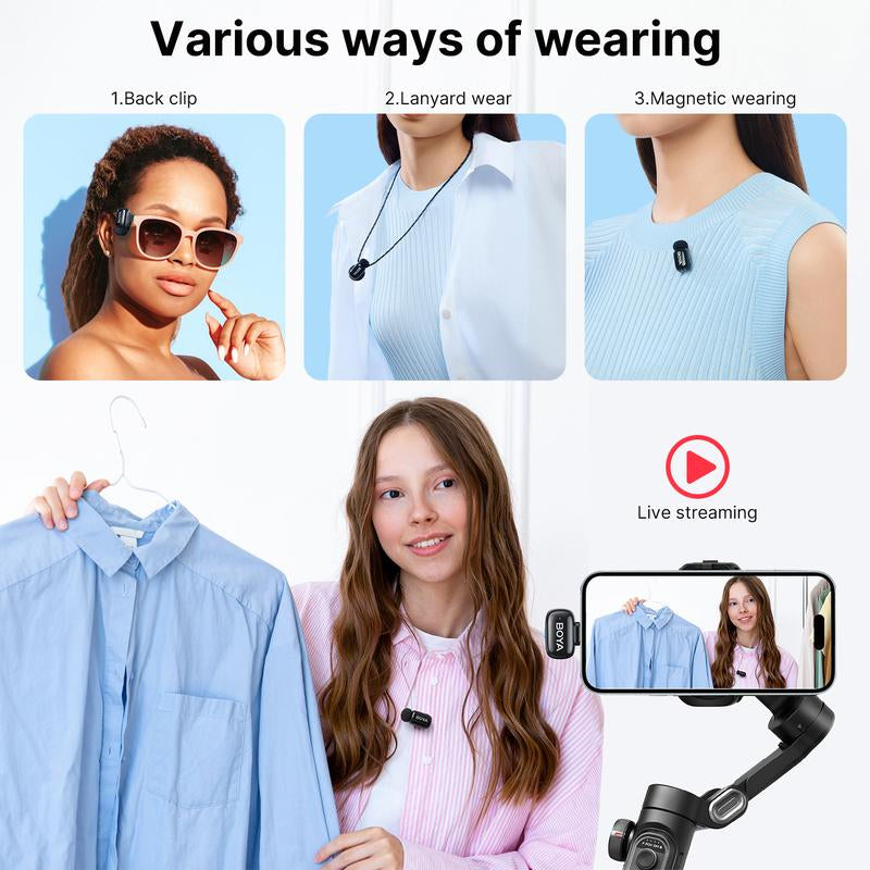 Boya Wireless Mini Lapel Microphone - Compact Noise-Cancelling Mic for Vlogging and Mobile Use