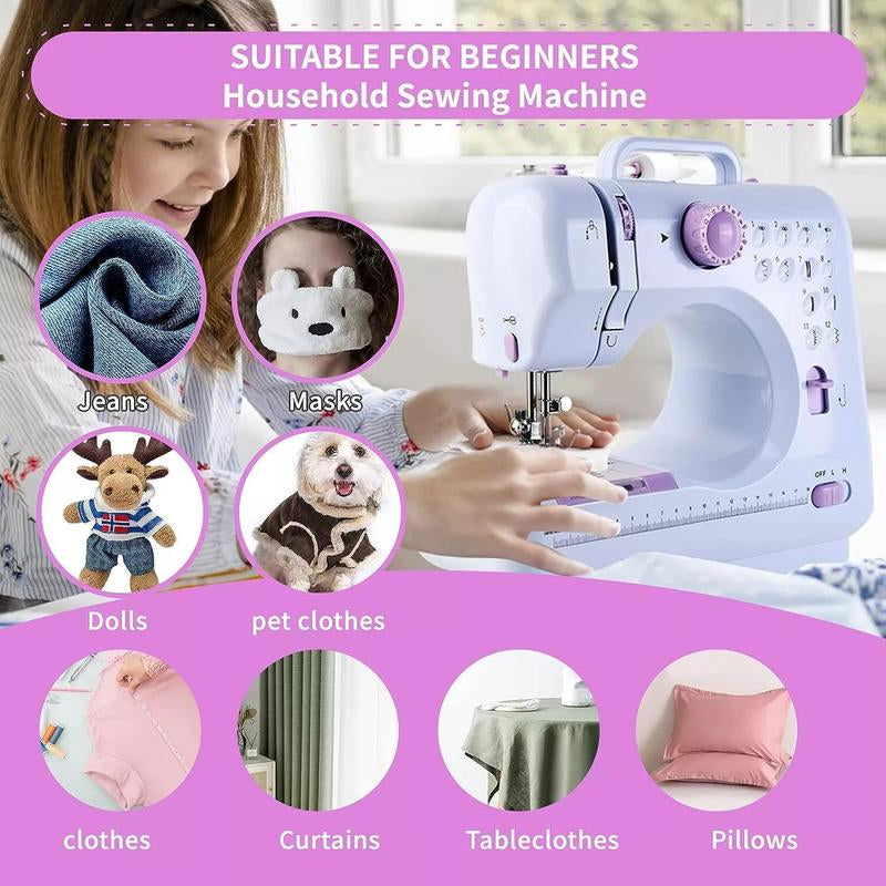 Dorm Electric Sewing Machine Portable Electric Sewing Machine Multifunctional Home Sewing Machine Repair Machine Adjustable Speed Overlock 12 Stitches Patterns Portable Household for Jeans, Pillow, Doll, Clothes,