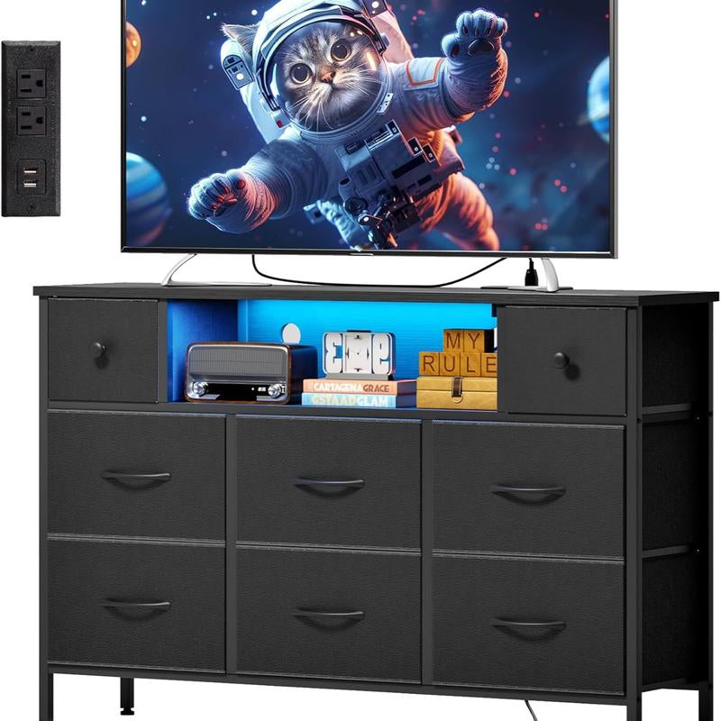 8 Drawer Dresser with LED Lights Fabric Storage Tower for Bedroom Living Room Closet or Hallway Stylish Organizer with Spacious Drawers and Modern Design