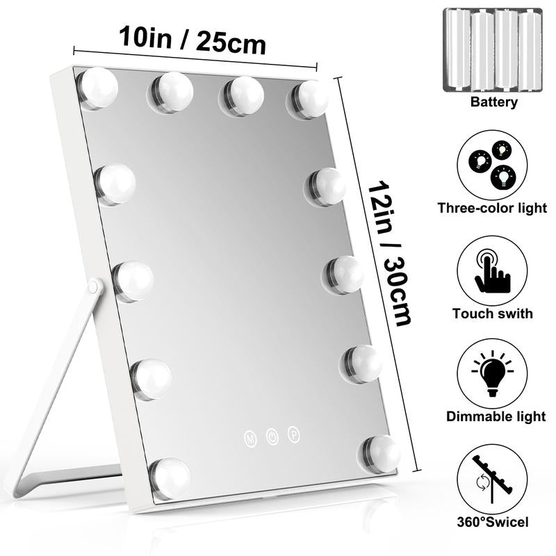 Hollywood Luminous Makeup Mirror, 10 Inches X 12 Inches, LED Three Light Source Makeup Mirror, Christmas Gift, Holiday Gift Elegant Decor