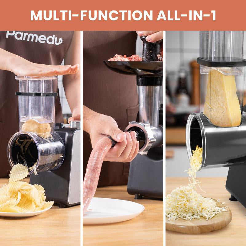2 in 1 Electric Cheese Grater & Meat Kitchen Grinder, Vegetable Cutter Veggie Slicer, Vegetable Shredder & Kibbeh Kit with 12 Attachments Fruit Chopping Appliance