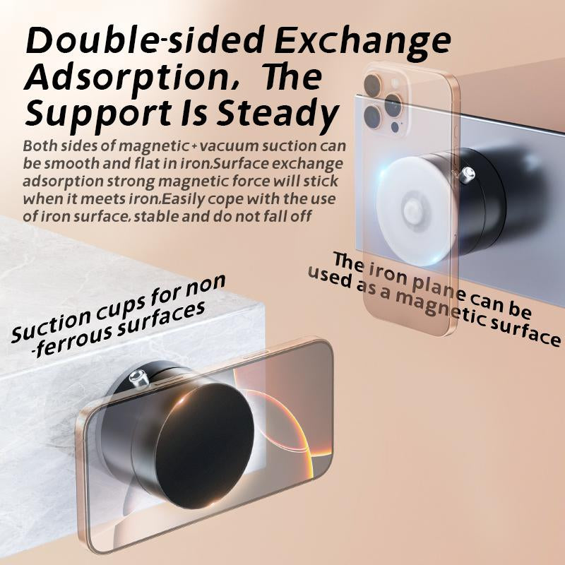 Foldable 360° Rotatable Magnetic Phone Stand with Vacuum Suction, Retractable Double-Sided Holder for All Phones (Black)