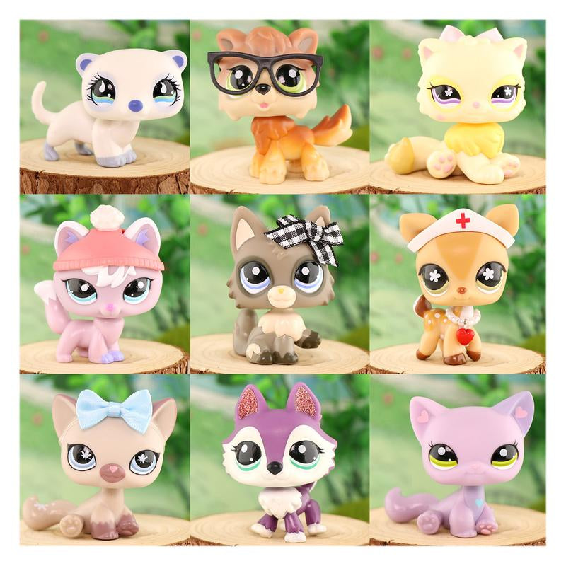 9 PC Miniature Cat Pack Dog Collie Great Dane Dachshund Cocker Spaniel Mini Pet Toys Sets Animal Figures Collection Compitable with LPS Collection