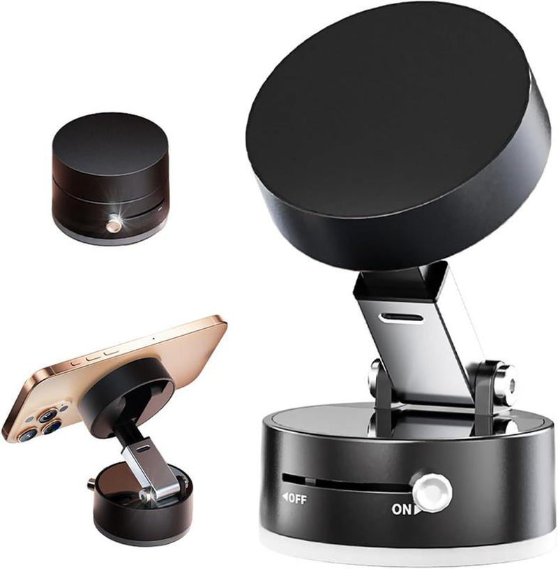 Foldable 360° Rotatable Magnetic Phone Stand with Vacuum Suction, Retractable Double-Sided Holder for All Phones (Black)