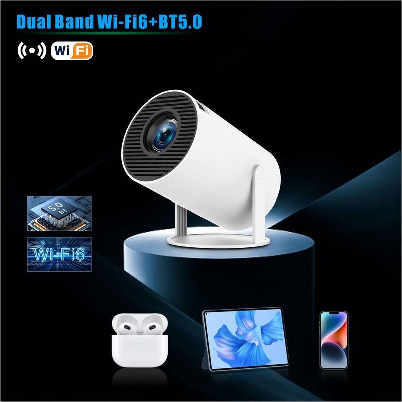 Portable 4K 360° HD LED Smart Projector with Wi-Fi 2.4/5G, Bluetooth 5.2, Built-In Speaker, and 200-Inch Display for Home Theater and Outdoor Use