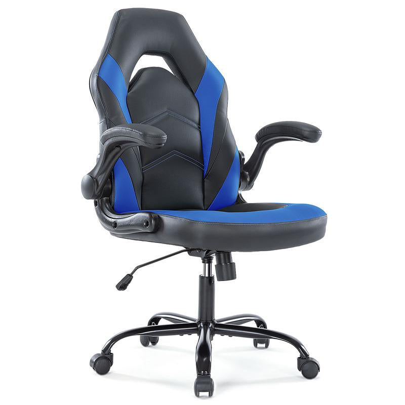 Furnest Indoor Furniture Chairs Game Desk Chair - Ergonomic Computer with Footrest and Comfy PU Leather Recliner with Headrest, Fixed up Armrest, Height Adjustable with 360° Swivel