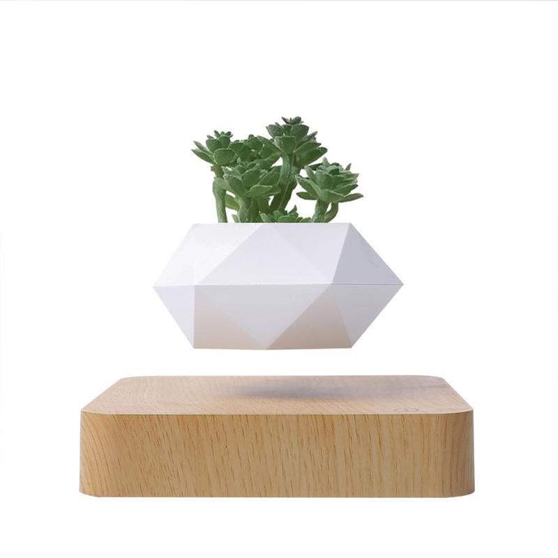 MAGECMOON Indoor Magnetic Levitation Flower Pot Dark Levitation Flower Pot Suitable for Air Plants Magnetic Technology Rotating Aerial Bonsai Flower Pot Light Color Floating Flower Pot Home Bonsai Flower Pot White Taper Planter Garden Accessories
