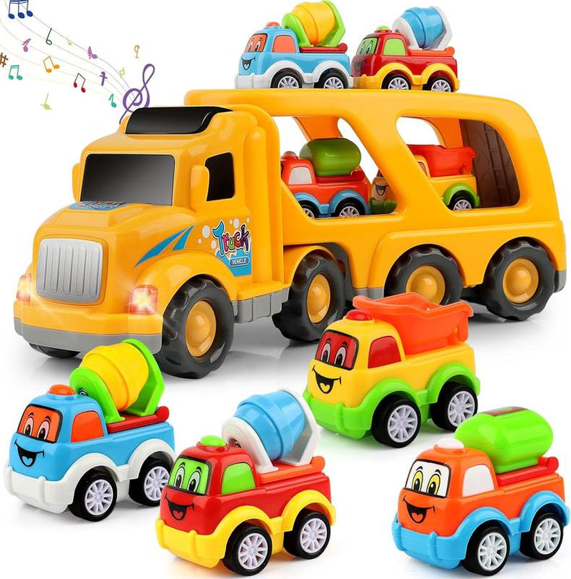Nicmore 5-1 Construction Truck Toys Car: Cartoon Toy Cars for Kid 5 in 1 Carrier | Boys Girls Christmas Birthday Party Gifts