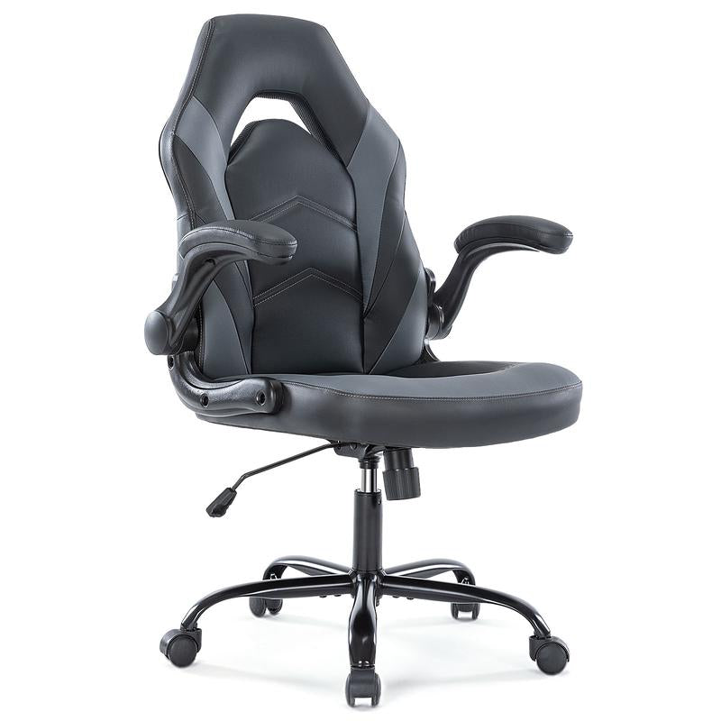 Furnest Indoor Furniture Chairs Game Desk Chair - Ergonomic Computer with Footrest and Comfy PU Leather Recliner with Headrest, Fixed up Armrest, Height Adjustable with 360° Swivel