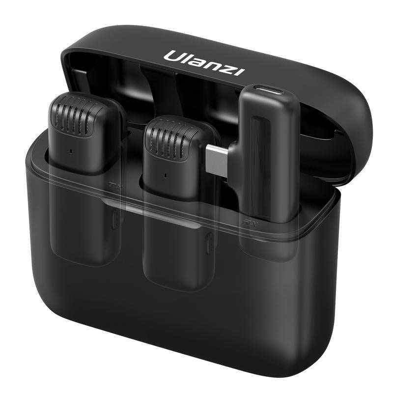 ULANZI J12 Wireless Lavalier Microphone for iPhone, Android, and PC - Type-C Interface, 2-in-1 Plug-and-Play Mic with Charging Case and 65Ft Transmission Range for Video Recording