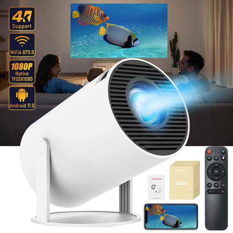 Portable 4K 360° HD LED Smart Projector with Wi-Fi 2.4/5G, Bluetooth 5.2, Built-In Speaker, and 200-Inch Display for Home Theater and Outdoor Use