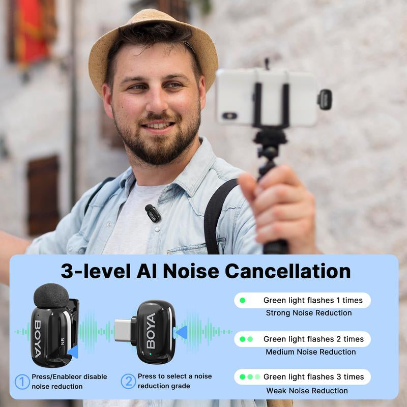 Boya Wireless Mini Lapel Microphone - Compact Noise-Cancelling Mic for Vlogging and Mobile Use