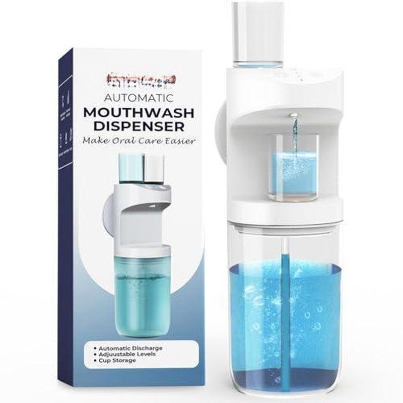 Automatic Mouthwash Dispenser 550Ml (19.35 Oz) for Bathroom with Magnetic Cups 3 Dispensing Levels Long Standby Time Black