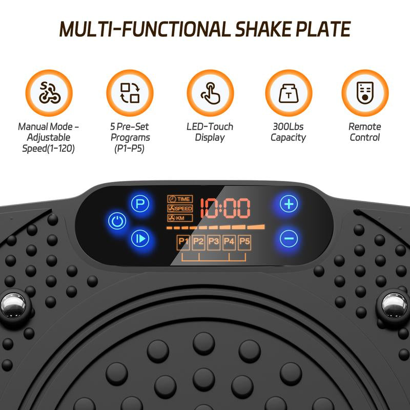 Tisscare Vibration Plate Gym, 300 Lbs, Lymphatic Drainage Machine, Full Body Workout for an Efficient Home Workout, with 2 Fitness Resistance Bands, Exercise Machine for Whole Body Fitness and Recovery at Home, Ideal Gift