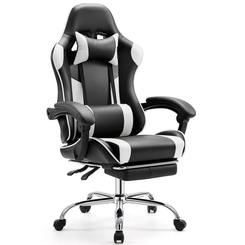 Furnest Indoor Furniture Chairs Game Desk Chair - Ergonomic Computer with Footrest and Comfy PU Leather Recliner with Headrest, Fixed up Armrest, Height Adjustable with 360° Swivel