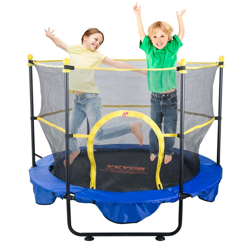 VEVOR 5FT Trampoline for Kids, 60" Indoor Outdoor Trampoline with Safety Enclosure Net, Basketball Hoop and Ocean Balls, Mini Toddler Recreational Trampoline Birthday Gifts for 3+ Years Kids