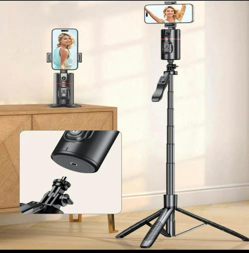 Gimbal Auto Face Tracking Combo Pack with Extendable Selfie Stick Tripod, Remote Control, and Dual LED Lights - 360° Rotatable Phone Stabilizer and Accessories for Smartphones