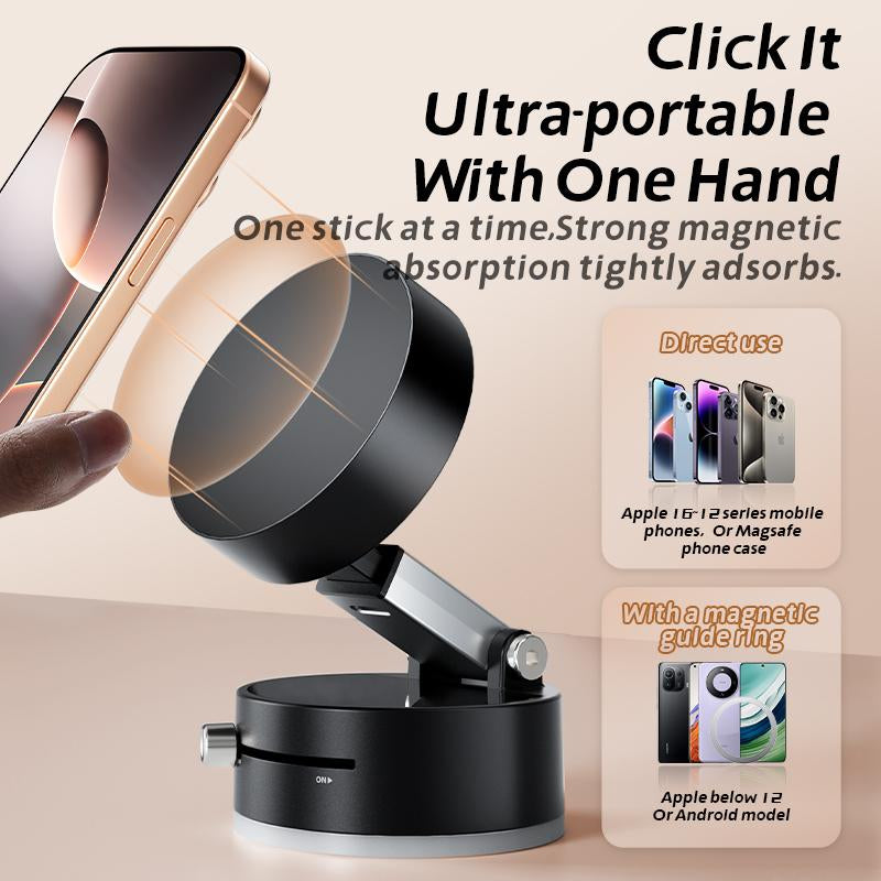 Foldable 360° Rotatable Magnetic Phone Stand with Vacuum Suction, Retractable Double-Sided Holder for All Phones (Black)