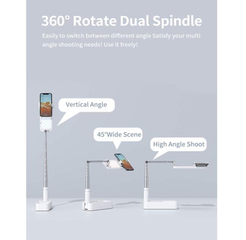 Viozon 360° Rotatable Extendable Selfie Stand with Phone Holder, Rechargeable Wireless Foldable Tripod, Adjustable Gimbal Stabilizer for Smartphones