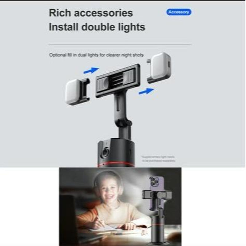 Gimbal Auto Face Tracking Combo Pack with Extendable Selfie Stick Tripod, Remote Control, and Dual LED Lights - 360° Rotatable Phone Stabilizer and Accessories for Smartphones