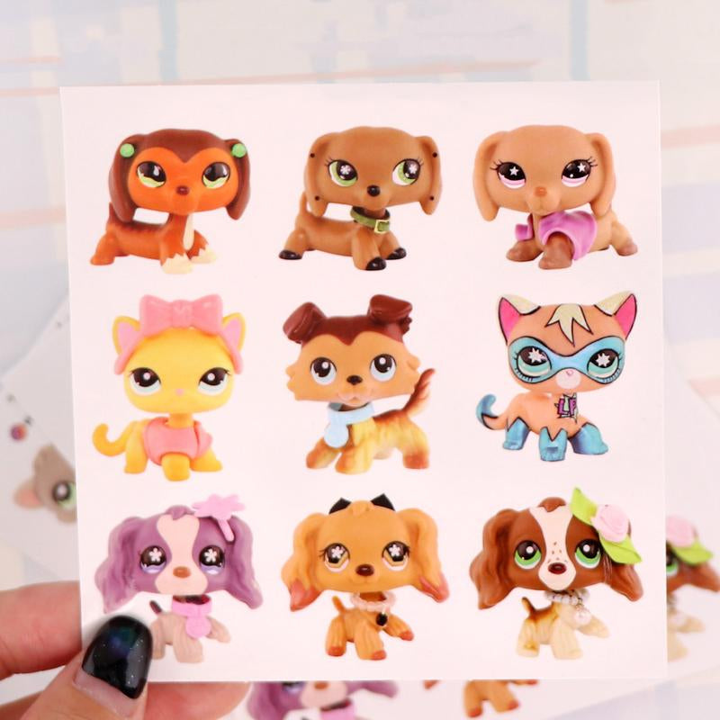 9 PC Miniature Cat Pack Dog Collie Great Dane Dachshund Cocker Spaniel Mini Pet Toys Sets Animal Figures Collection Compitable with LPS Collection
