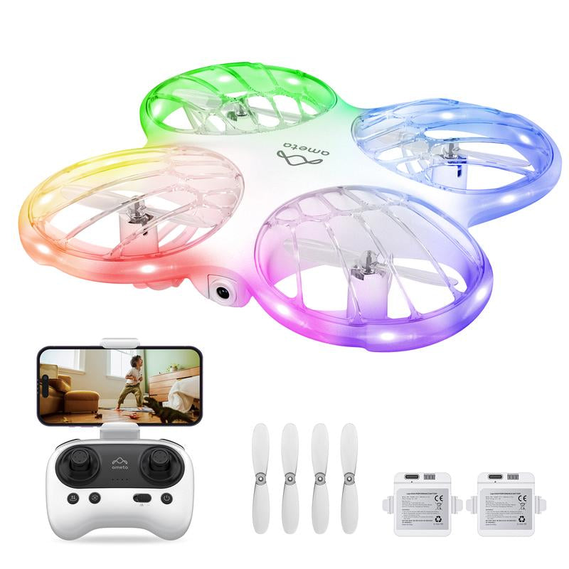 Ameta RC Drones for Kids Beginners with 1080P HD FPV Camera, Cool Toys for Boys Girls, RC Quadcopter with Cool LED Light, Propeller Full Protect and Long Flight Time, Morpho Drone with Camera