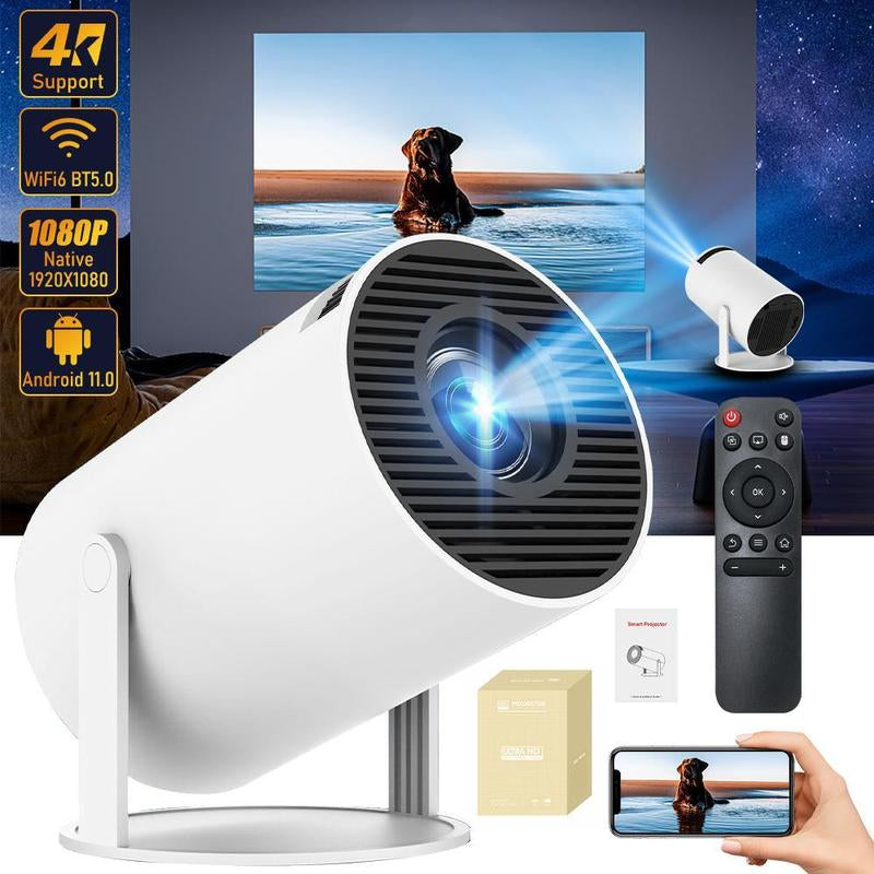 Portable 4K 360° HD LED Smart Projector with Wi-Fi 2.4/5G, Bluetooth 5.2, Built-In Speaker, and 200-Inch Display for Home Theater and Outdoor Use