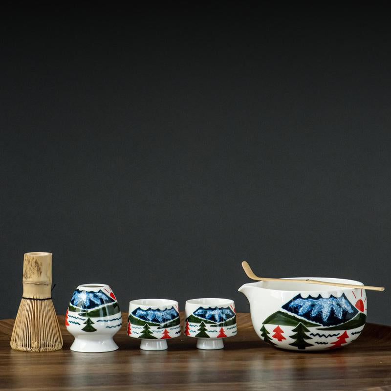 Strawberry Pattern Matcha Tea Set, 6 Counts/Set Including Matcha Scoop, Matcha Bowl, Stand, Matcha Brush, Tea Making Tools for Home Office