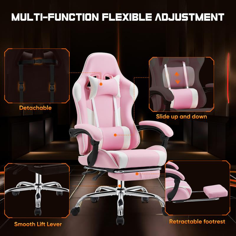 Furnest Indoor Furniture Chairs Game Desk Chair - Ergonomic Computer with Footrest and Comfy PU Leather Recliner with Headrest, Fixed up Armrest, Height Adjustable with 360° Swivel