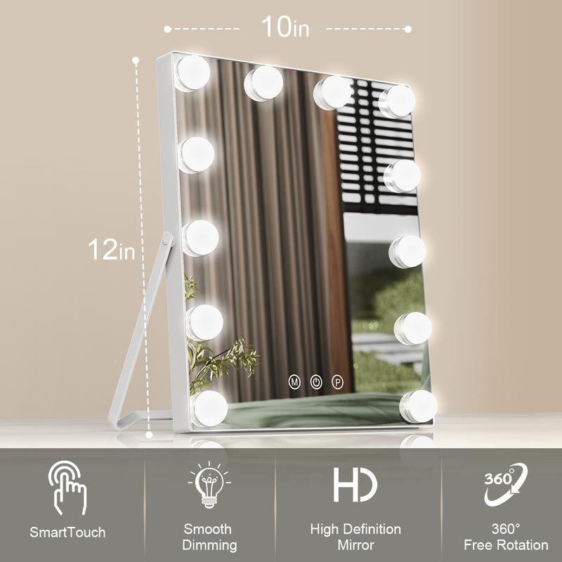 Hollywood Luminous Makeup Mirror, 10 Inches X 12 Inches, LED Three Light Source Makeup Mirror, Christmas Gift, Holiday Gift Elegant Decor
