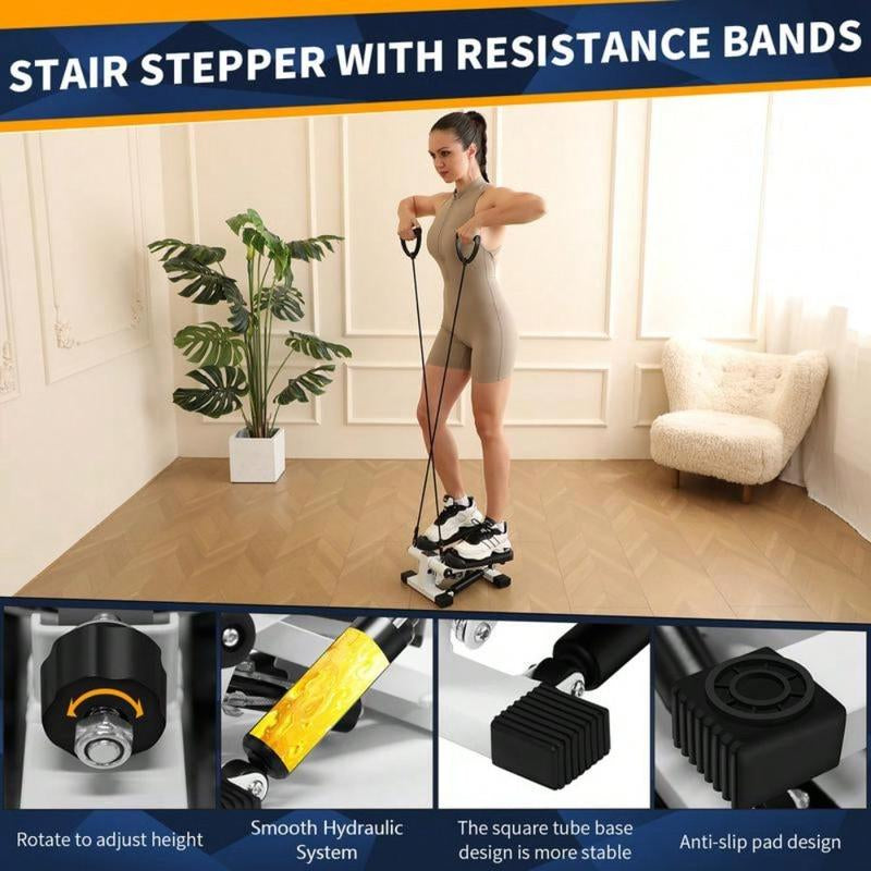 Stair Stepper for Exercise, Mini Steppers with Resistance Band, Hydraulic Fitness Stepper Exercise Home Workout Equipment for Full Body Workout for Gifts