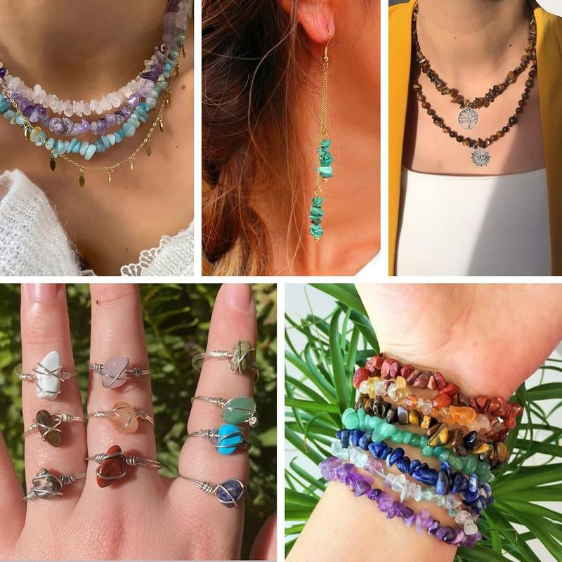 1800Pcs 56 Colors Crystal Beads, Ring Making Kit, Gemstone Chip Beads Irregular Natural Stone with Jewelry Making Supplies for DIY Craft Bracelet Necklace Earrings, Craft Gifts