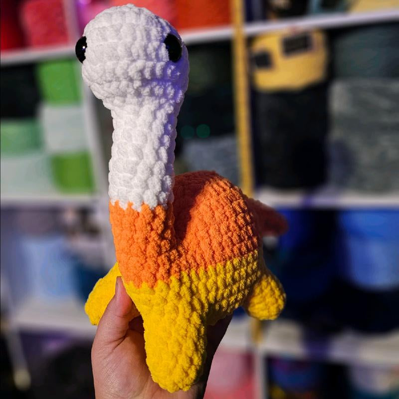 Crochet Candy Corn Bronto Plushie, Crochet Dinosaur Plushie