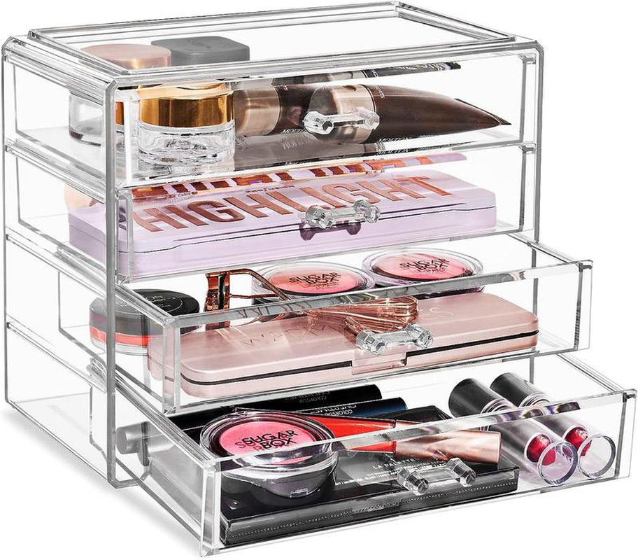4 Drawer Acrylic Make up Organizers and Storage Box Boxes Brush Bath Cabinet Case