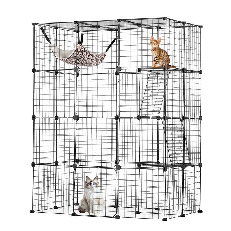 VEVOR Large 4-Tier Cat Cage, 41 X 28 X 55", Detachable Metal Wire Cat Enclosure, with 4 Front Doors Hammock Ramp Ladders, Indoor & Outdoor Crate Exercise Place Ideal for Kitty, Small Animals, Black