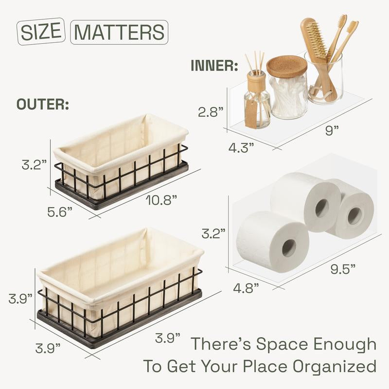 Baobab Workshop Gray Wood & Wire Baskets - Versatile Storage for Bathroom, Kitchen, Office - Handcrafted Organizing Crates