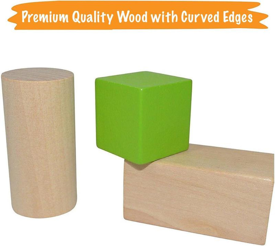 Pidoko Kids Wooden Blocks - 100 Pcs with Shape Sorter Lid Storage Container