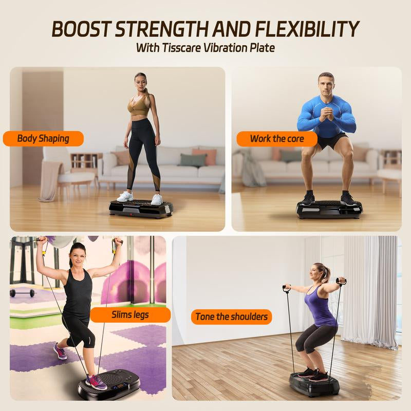 Tisscare Vibration Plate Gym, 300 Lbs, Lymphatic Drainage Machine, Full Body Workout for an Efficient Home Workout, with 2 Fitness Resistance Bands, Exercise Machine for Whole Body Fitness and Recovery at Home, Ideal Gift
